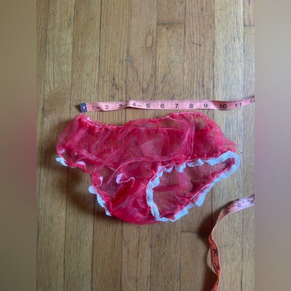 60s Vintage Sheer Red Nylon Three piece babydoll set - Picture 6 of 7